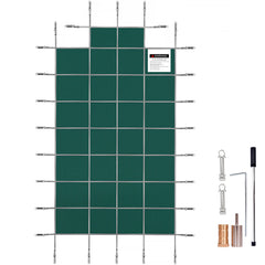 Pool Safety Cover Fits18x36ft Inground Safety Pool Cover Green Mesh with 4x8ft Center End Steps Solid Pool Safety Cover for Swimming Pool Winter