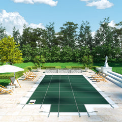Pool Safety Cover Fits18x36ft Inground Safety Pool Cover Green Mesh with 4x8ft Center End Steps Solid Pool Safety Cover for Swimming Pool Winter