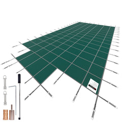 Pool Safety Cover Fits 20x40ft Rectangle Inground Safety Pool Cover Green Mesh with 4x8ft Center End Steps Solid Pool Safety Cover for Swimming Pool Winter Safety Cover