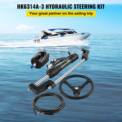Hydraulic Boat Steering Kit, 300HP Hydraulic Steering Kit Helm Pump, Hydraulic Outboard Steeing Kit with 4267 mm Hydraulic Steering Hose for Boat Steering System