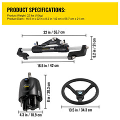 Hydraulic Boat Steering Kit, 300HP Hydraulic Steering Kit Helm Pump, Hydraulic Outboard Steeing Kit with 4267 mm Hydraulic Steering Hose for Boat Steering System