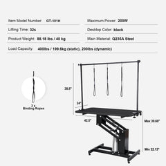 109cm Hydraulic Pet Grooming Table, Heavy Duty Dog Grooming Arm for Medium/ Small Dogs, Height Adjustable Dog Grooming Station, Anti Slip Tabletop /Dog Grooming Station, Max Bearing 182kg