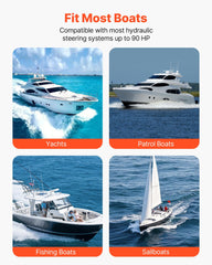 Hydraulic Steering Kit, 90 HP, Hydraulic Steering Helm Pump & Cylinder, with 6.9 MPa/1000 psi Max Working Pressure, Aluminum Alloy Housing, Check Valve, for Outboards Fishing Boats Sailboats