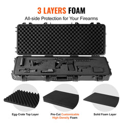 Rifle Case, Rifle Hard Case with 3 Layers Fully-protective Foams, 42 inch lockable Hard Gun Case with Wheels, IP67 Waterproof & Crushproof, for Two Rifles or Shotguns, Airsoft Gun
