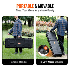 Rifle Case, Rifle Hard Case with 3 Layers Fully-protective Foams, 42 inch lockable Hard Gun Case with Wheels, IP67 Waterproof & Crushproof, for Two Rifles or Shotguns, Airsoft Gun