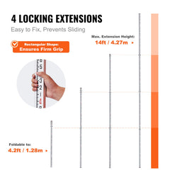 Aluminum Grade Rod, 14-Feet/8ths 4 Sections Telescopic Measuring Rod, Double-Sided Scale 1/8in Leveling Rod Stick, Aluminum Alloy Survey Rod w/ Bubble Level &Carrying Bag for Houses,Walls,Floors
