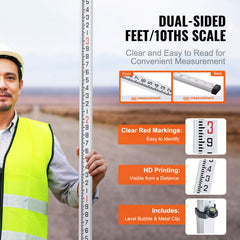 Measuring Rod 16-Feet/10ths 4 Sections Telescopic Grade Rod 1/10ft w/ Bag