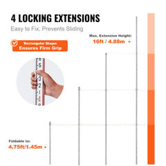 Measuring Rod 16-Feet/10ths 4 Sections Telescopic Grade Rod 1/10ft w/ Bag