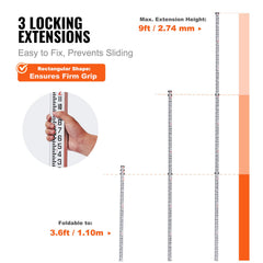 Aluminum Grade Rod, 9-Feet/8ths 3 Sections Telescopic Measuring Rod, Double-Sided Scale 1/8in Leveling Rod Stick,Aluminum Alloy Survey Rod with Bubble Level &Carrying Bag for Houses,Walls,Floors