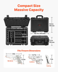 Hard Pistol Case, Heavy Duty Hard Gun Case with XPE Foam Interior, Waterproof Pistol Storage Box with Customizable Lining & Handle for Gun, Lenses, Camera, Gear, TSA Compliant, 475x415x215 mm
