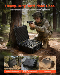 Hard Pistol Case, Heavy Duty Hard Gun Case with XPE Foam Interior, Waterproof Pistol Storage Box with Customizable Lining & Handle for Gun, Lenses, Camera, Gear, TSA Compliant, 475x415x215 mm