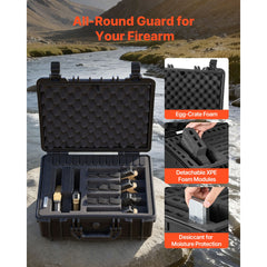 Hard Pistol Case, Heavy Duty Hard Gun Case with XPE Foam Interior, Waterproof Pistol Storage Box with Customizable Lining & Handle for Gun, Lenses, Camera, Gear, TSA Compliant, 475x415x215 mm
