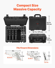 Hard Pistol Case, Heavy Duty Hard Gun Case with XPE Foam Lining, Waterproof Pistol Storage Box with Customizable Interior & Handle for Gun, Lenses, Camera, Gear, TSA Compliant, 475x415x215 mm