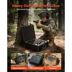 Hard Pistol Case, Heavy Duty Hard Gun Case with XPE Foam Lining, Waterproof Pistol Storage Box with Customizable Interior & Handle for Gun, Lenses, Camera, Gear, TSA Compliant, 475x415x215 mm