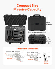 Hard Pistol Case, Heavy Duty Hard Gun Case with XPE Foam Lining, Waterproof Pistol Storage Box with Customizable Interior & Handle for Gun, Lenses, Camera, Gear, TSA Compliant, 491x434x211 mm
