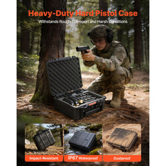 Hard Pistol Case, Heavy Duty Hard Gun Case with XPE Foam Lining, Waterproof Pistol Storage Box with Customizable Interior & Handle for Gun, Lenses, Camera, Gear, TSA Compliant, 491x434x211 mm