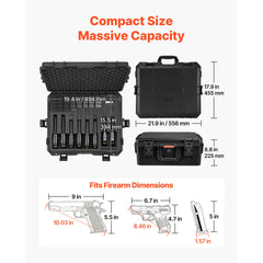 Hard Pistol Case, Heavy Duty Hard Gun Case with XPE Foam Lining, Waterproof Pistol Storage Box with Customizable Interior & Handle for Gun, Lenses, Camera, Gear, TSA Compliant, 556x455x225 mm