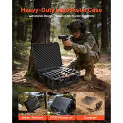 Hard Pistol Case, Heavy Duty Hard Gun Case with XPE Foam Lining, Waterproof Pistol Storage Box with Customizable Interior & Handle for Gun, Lenses, Camera, Gear, TSA Compliant, 556x455x225 mm