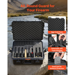 Hard Pistol Case, Heavy Duty Hard Gun Case with XPE Foam Lining, Waterproof Pistol Storage Box with Customizable Interior & Handle for Gun, Lenses, Camera, Gear, TSA Compliant, 556x455x225 mm