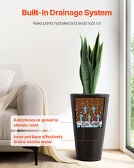 Tall Planter, Set of 2 Tall Round Tapered Planters, 59 cm Large Modern Gardening and Flower Plastic Pots, Decorative Tall Black Planter with Drainage Hole, for Porch, Patio, Indoor & Outdoor
