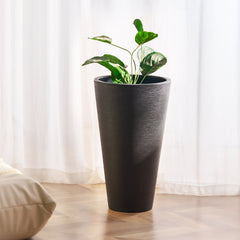 Tall Planter, Set of 2 Tall Round Tapered Planters, 59 cm Large Modern Gardening and Flower Plastic Pots, Decorative Tall Black Planter with Drainage Hole, for Porch, Patio, Indoor & Outdoor