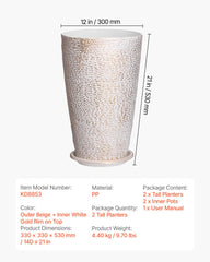 Tall Planter Set of 2 Round Tapered Plant Pots 53 cm for Outdoor Indoor