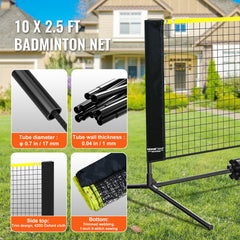 Badminton Net, Height Adjustable Volleyball Net, 10ft Wide Foldable Pickleball Net, Portable Easy Setup Tennis Net Set with Poles, Stand and Carry Bag, for Kids Backyard Game Indoor Outdoor Use