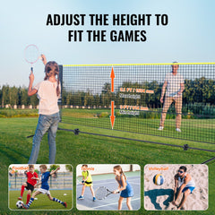 Badminton Net, Height Adjustable Volleyball Net, 10ft Wide Foldable Pickleball Net, Portable Easy Setup Tennis Net Set with Poles, Stand and Carry Bag, for Kids Backyard Game Indoor Outdoor Use