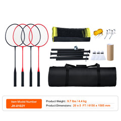 Badminton Net Set, Outdoor Backyard Beach Park Badminton Net, Portable Badminton Equipment Set, Adults Kids Badminton Net with Poles, Carrying Bag, 4 Iron Rackets, and 3 Nylon Shuttlecocks
