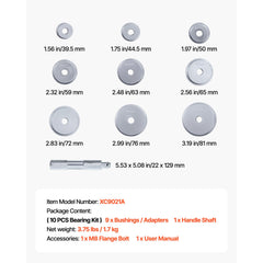 Bearing Press Kit, 10 Pcs, Bearing Race and Seal Driver Set with 9 Bushings and Handle Shaft, Bushing Driver Tool Set, Heavy Duty Aluminum Alloy Removal Installation Tool Kit with Storage Case