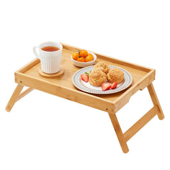 Bed Tray Table with Foldable Legs, Bamboo Breakfast Tray for Sofa, Bed, Eating, Snacking, and Working, Folding Serving Laptop Desk Tray, Portable Food Snack Platter for Picnic, 40x28 cm
