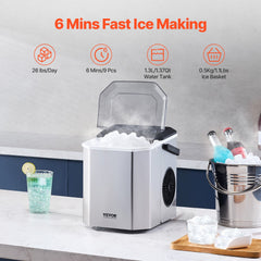 Portable Countertop Ice Maker 26Lbs/24H Self-Cleaning with Scoop Basket