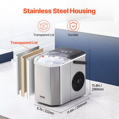 Portable Countertop Ice Maker 26Lbs/24H Self-Cleaning with Scoop Basket