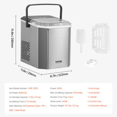 Portable Countertop Ice Maker 26Lbs/24H Self-Cleaning with Scoop Basket