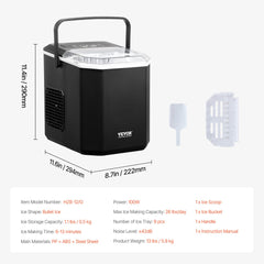 Portable Countertop Ice Maker 26Lbs/24H Self-Cleaning with Scoop Basket