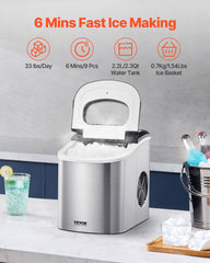 Portable Countertop Ice Maker 33Lbs/24H Self-Cleaning with Scoop Basket