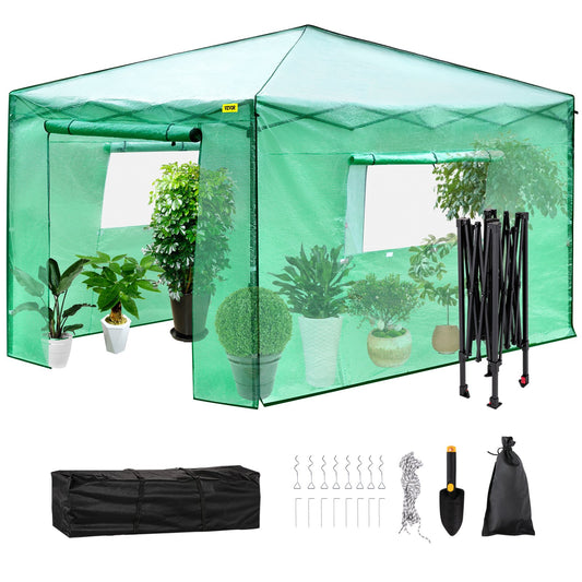 12\'x 8\'x 8\' Pop-Up Greenhouse, Set Up in Minutes, Portable Greenhouse with Doors & Windows. High Strength PE Cover & Powder-Coated Steel Construction