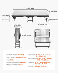 Rollaway Bed, 96.5 cm x 190 cm Folding Bed with 10 cm Mattress, Twin Size Foldable Bed with Sturdy Metal Frame & Memory Foam Mattress, Portable Roll Away Bed with Mattress, for Adults, Guest