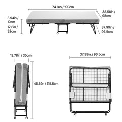 Rollaway Bed, 96.5 cm x 190 cm Folding Bed with 10 cm Mattress, Twin Size Foldable Bed with Sturdy Metal Frame & Memory Foam Mattress, Portable Roll Away Bed with Mattress, for Adults, Guest