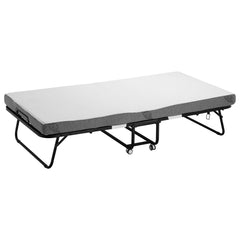 Rollaway Bed, 96.5 cm x 190 cm Folding Bed with 10 cm Mattress, Twin Size Foldable Bed with Sturdy Metal Frame & Memory Foam Mattress, Portable Roll Away Bed with Mattress, for Adults, Guest