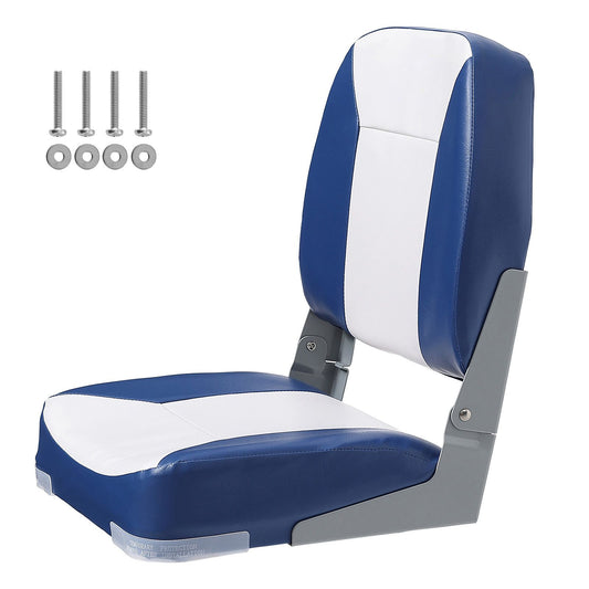 Boat Seat, 480 mm Low Back Boat Seat, Folding Boat Chair with Thickened Sponge Padding and Hinge, Fold-Down Boat Captain Chair for Fishing Boat, Sightseeing Boat, Speedboat, Canoe, 1-Piece
