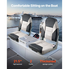 Boat Seat, High Backrest, Folding Fishing Boat Seat with Thickened Sponge Cushion & Waterproof PVC Leather, Aluminum Alloy Hinges, Flip Up Boat Seat for Boats, Yachts, Ships, Black & Grey