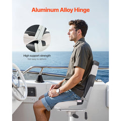 Boat Seat, High Backrest, Folding Fishing Boat Seat with Thickened Sponge Cushion & Waterproof PVC Leather, Aluminum Alloy Hinges, Flip Up Boat Seat for Boats, Yachts, Ships, Black & Grey