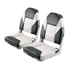 Boat Seat, High Backrest, Folding Fishing Boat Seat with Thickened Sponge Cushion & Waterproof PVC Leather, Aluminum Alloy Hinges, Flip Up Boat Seat for Boats, Yachts, Ships, Black & Grey