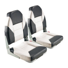 Boat Seat, High Backrest, Folding Fishing Boat Seat with Thickened Sponge Cushion & Waterproof PVC Leather, Aluminum Alloy Hinges, Flip Up Boat Seat for Boats, Yachts, Ships, Black & Grey