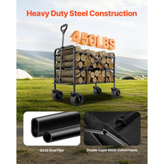 Double Decker Wagon Collapsible, 400L Heavy Duty Folding Wagon Cart, Extended Long Garden Cart with All-Terrain Wheels, Support Up to 450lbs, Outdoor Utility Wagon for Camping, Sports, Shopping