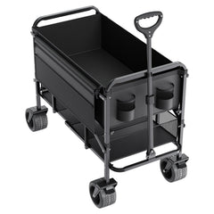 Double Decker Wagon Collapsible, 400L Heavy Duty Folding Wagon Cart, Extended Long Garden Cart with All-Terrain Wheels, Support Up to 450lbs, Outdoor Utility Wagon for Camping, Sports, Shopping