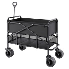 Double Decker Wagon Collapsible, 400L Heavy Duty Folding Wagon Cart, Extended Long Garden Cart with All-Terrain Wheels, Support Up to 450lbs, Outdoor Utility Wagon for Camping, Sports, Shopping