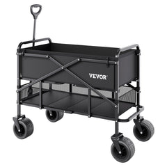 Double Decker Wagon Collapsible, 400L Heavy Duty Folding Wagon Cart, Extended Long Garden Cart with All-Terrain Wheels, Support Up to 450lbs, Outdoor Utility Wagon for Camping, Sports, Shopping