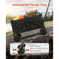 Collapsible Wagon Carts, 120L & 225LBS Folding Wagons with All-Terrain Wheels, Heavy Duty Outdoor Utility Cart with Adjustable Handle, Portable Camping Cart for Beach Grocery Garden Black